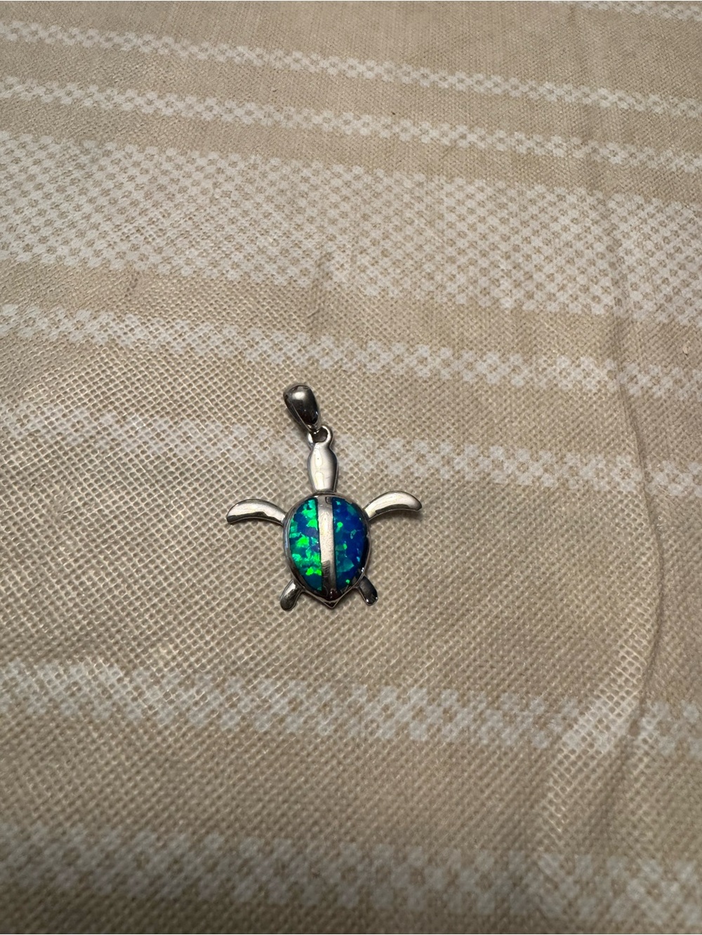 925 Silver Turtle Pendant with Blue-Green Opal Inlay